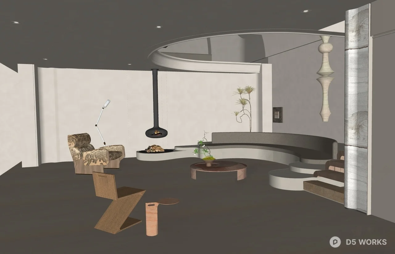 Minimalist Villa Living Room with Curved Architecture 3d model thumbnail 2