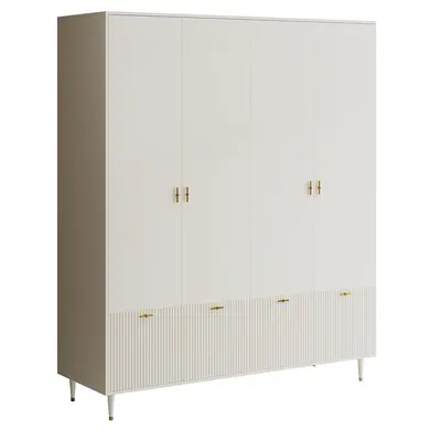 Minimalist White Wardrobe With Fluted Panel And Gold Handles 3d model