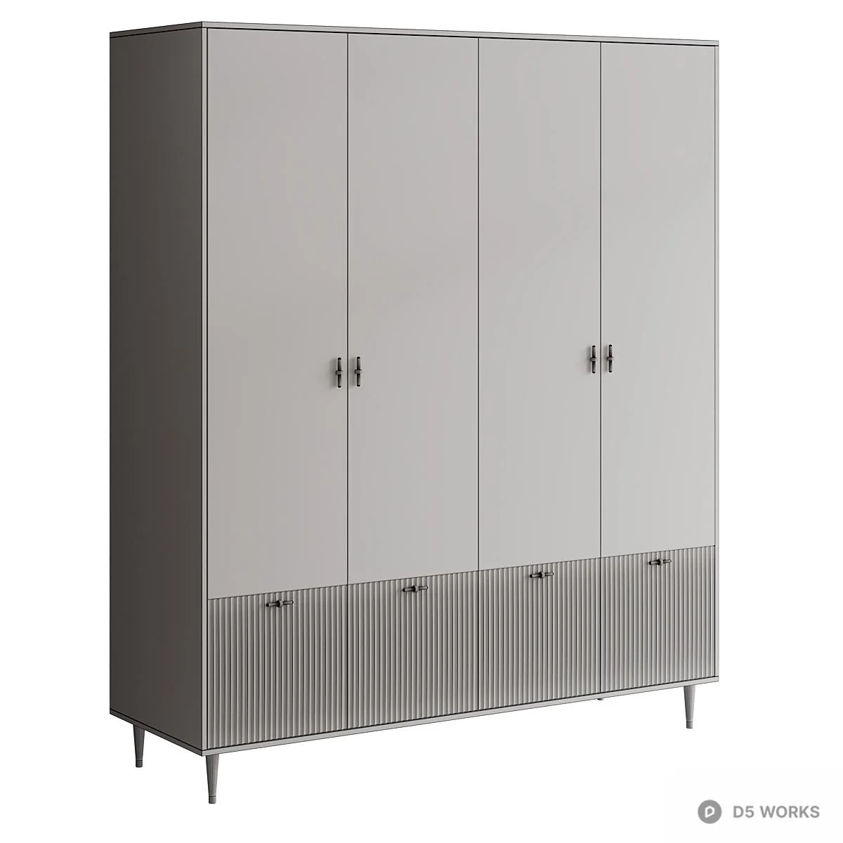 Minimalist White Wardrobe With Fluted Panel And Gold Handles 3d model thumbnail 2