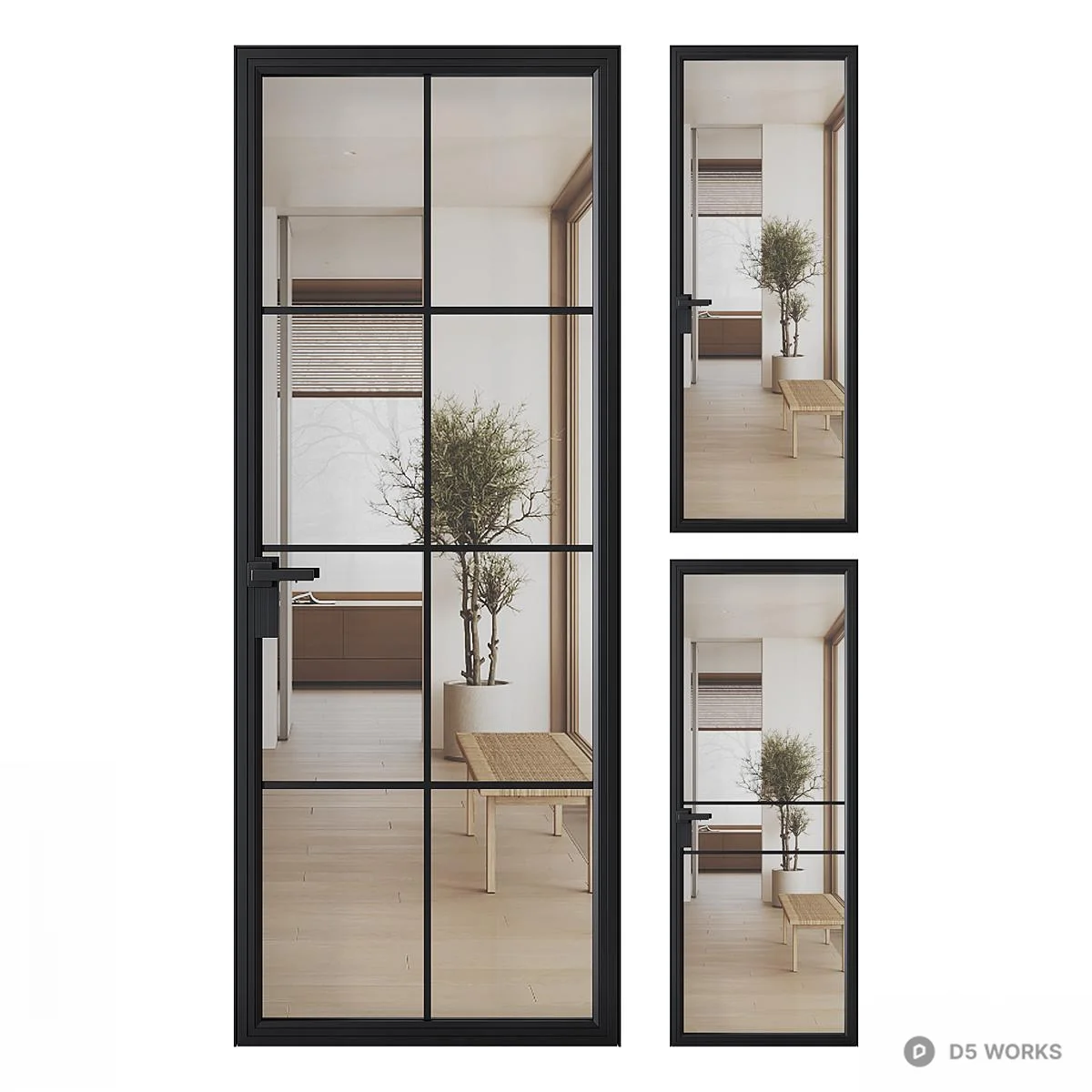 Black Frame Glass Door Combination 3d model - Image 1