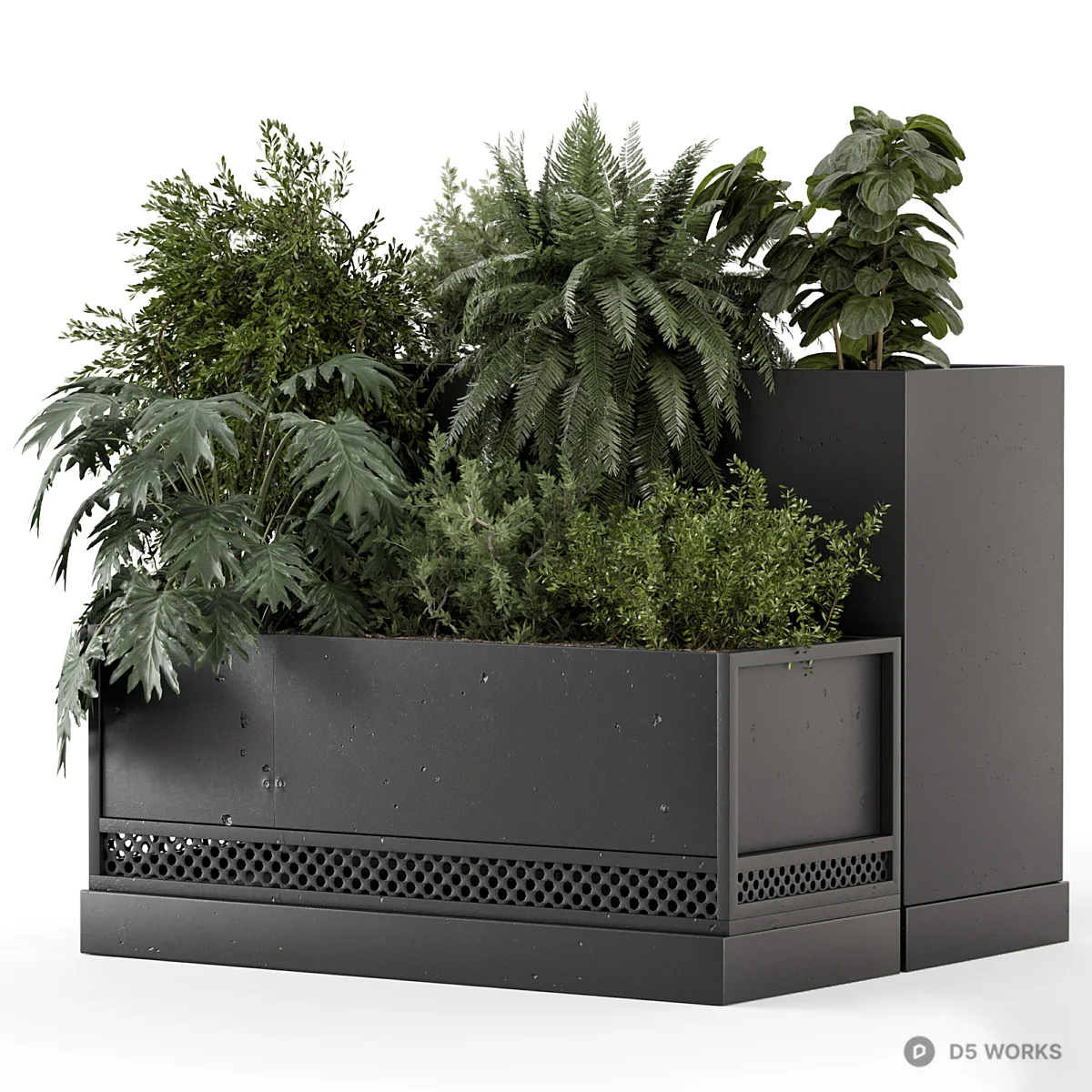 Modern Black Planter With Greenery 3d model - Image 1