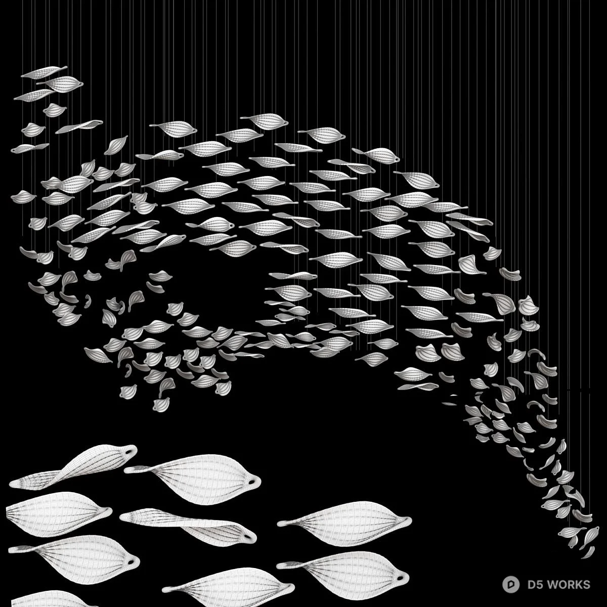 Minimalist Suspended Leaf Installation 3d model thumbnail 4
