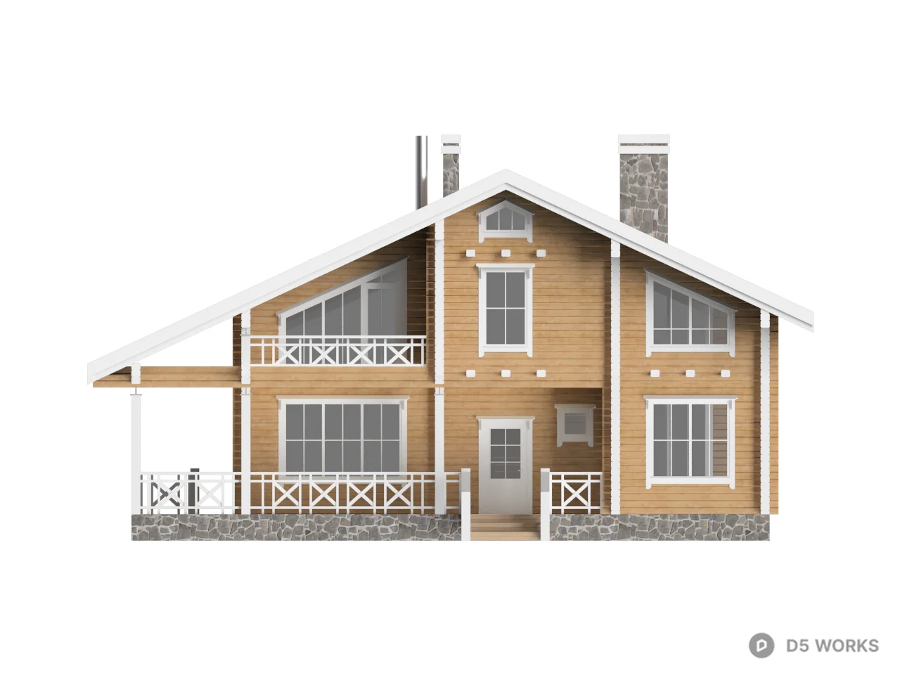 Rustic Wooden Villa With Gabled Roof 3d model thumbnail 2