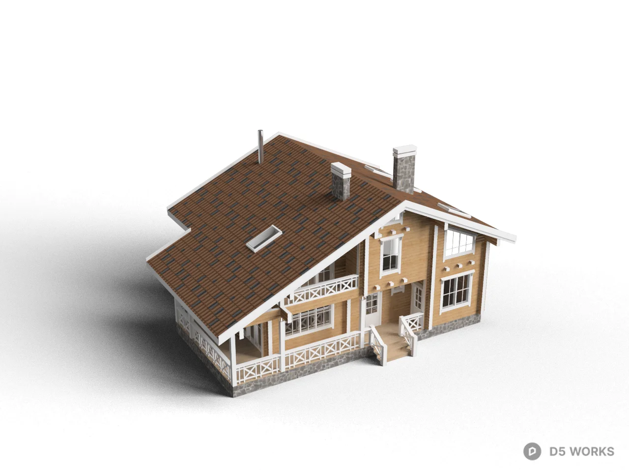 Rustic Wooden Villa With Gabled Roof 3d model - Image 1
