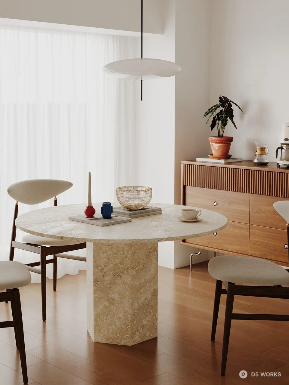 Minimalist Dining Room with Marble Table 3d model - Image 1