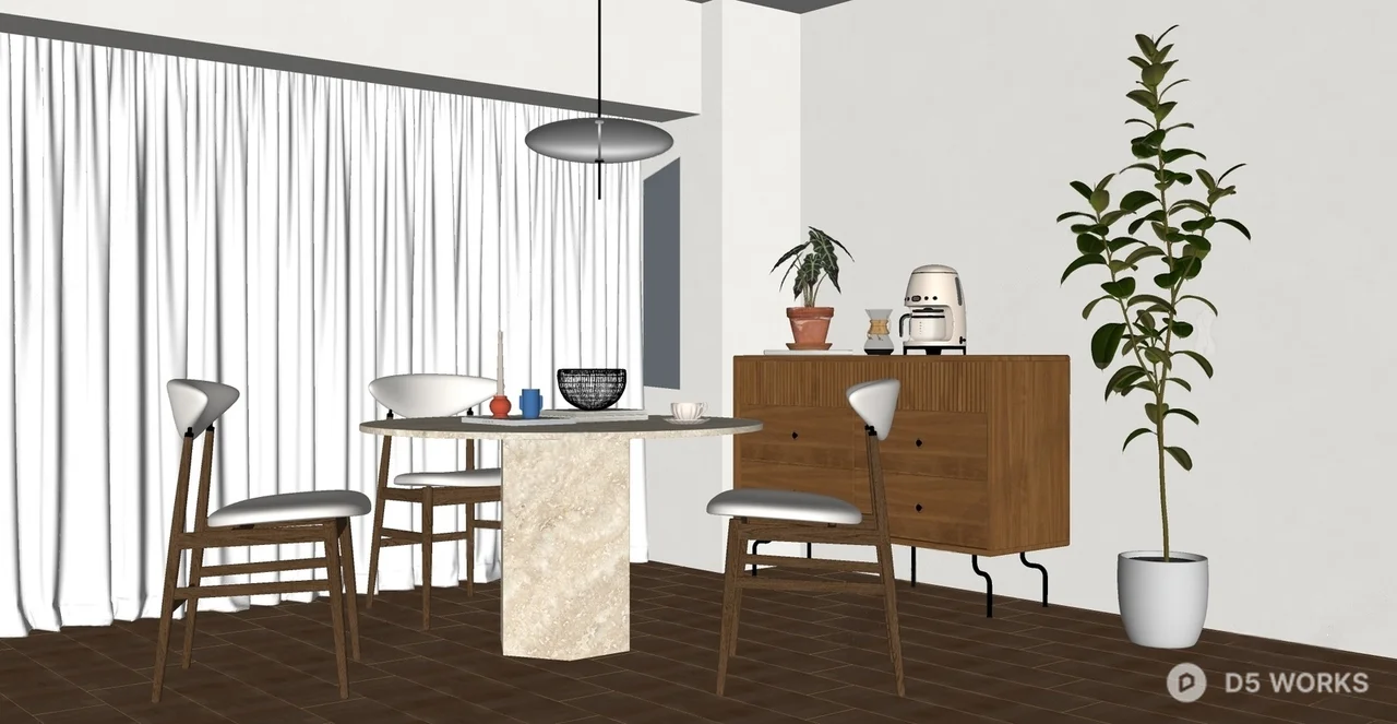 Minimalist Dining Room with Marble Table 3d model thumbnail 2