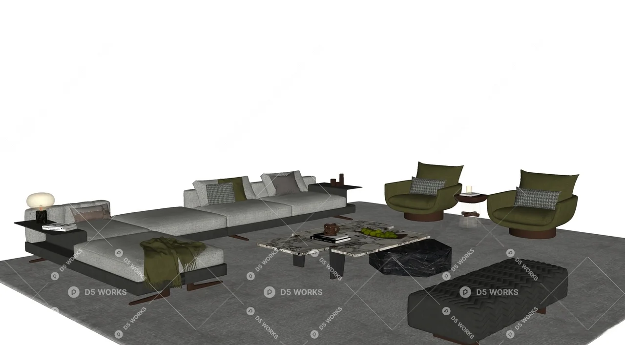 Modern Sofa & Side Table Set 3d model thumbnail 2