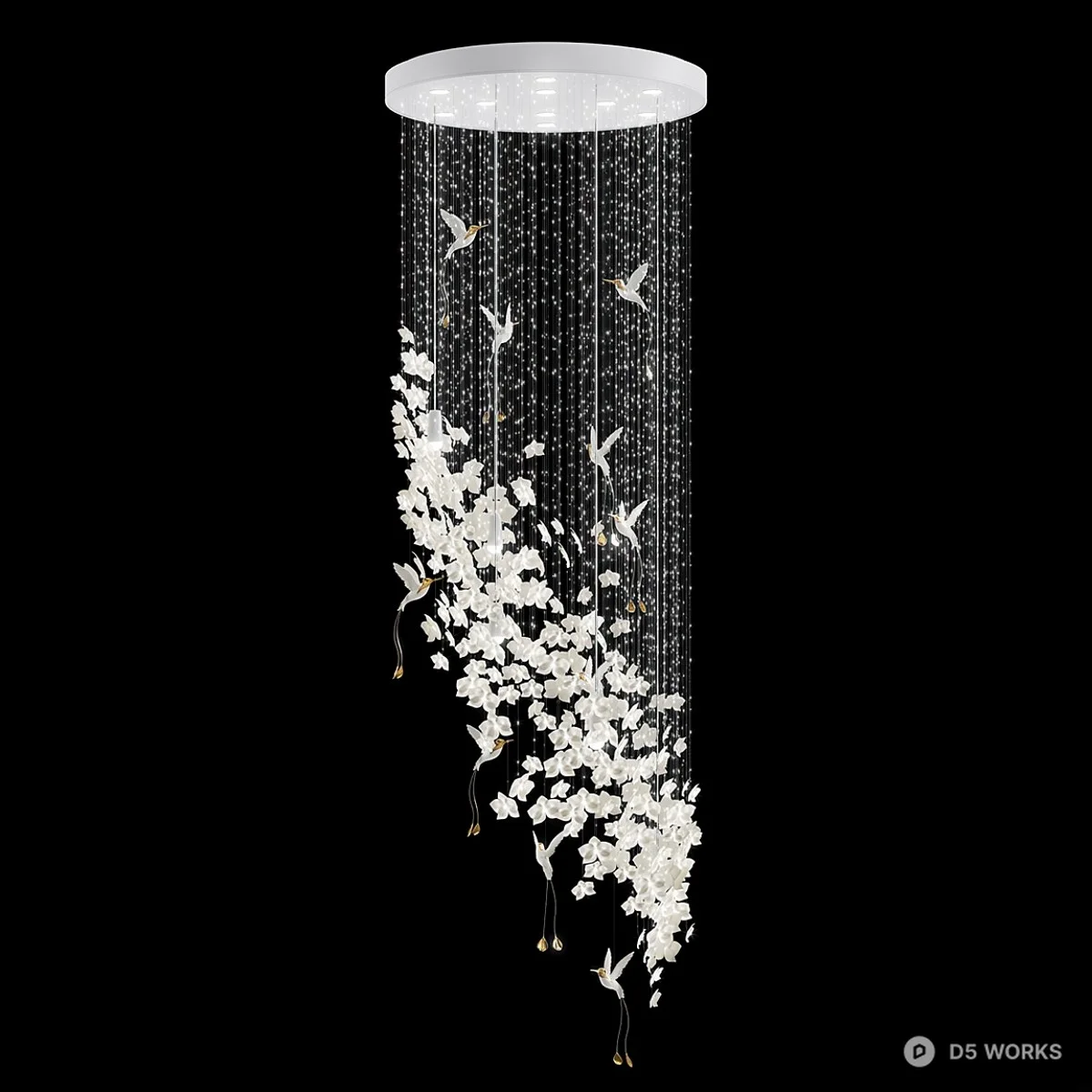 Floral Crane Pendant Light 3d model - Image 1