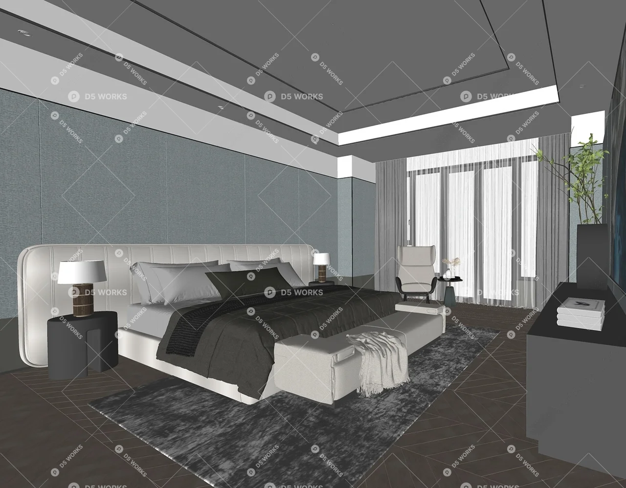 Modern Home Bedroom 3d model thumbnail 2