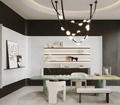 Modern Minimalist Dining Room with Glass Table 3d model