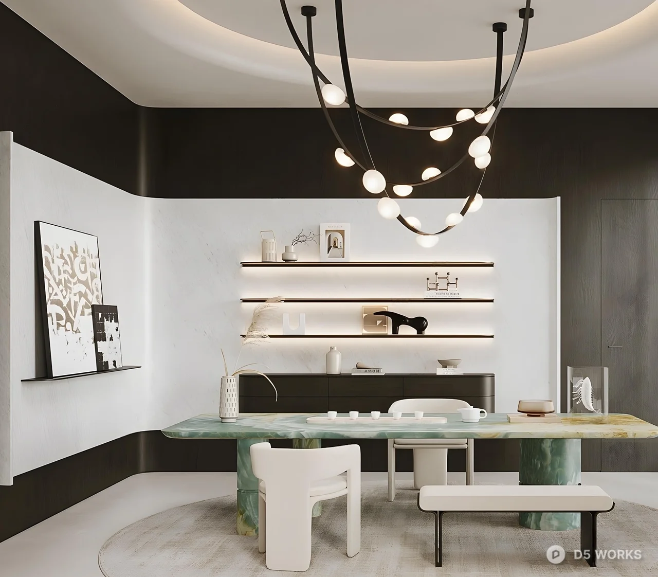Modern Minimalist Dining Room with Glass Table 3d model - Image 1