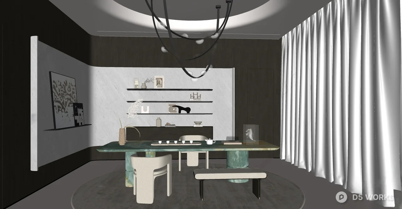 Modern Minimalist Dining Room with Glass Table 3d model thumbnail 2