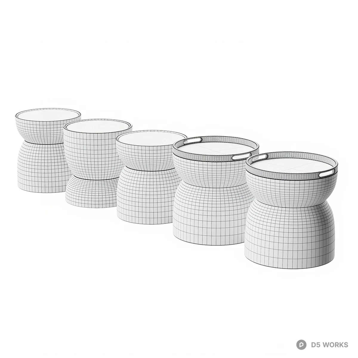 Minimalist Speckled Ceramic Side Table With Wooden Tray 3d model thumbnail 3