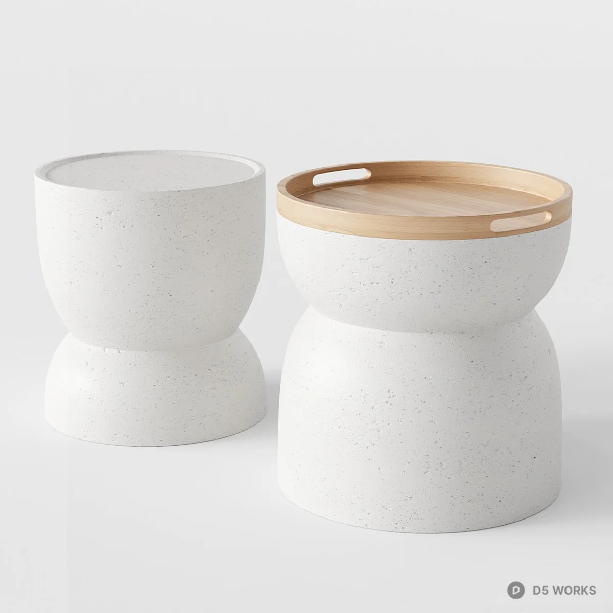 Minimalist Speckled Ceramic Side Table With Wooden Tray 3d model - Image 1