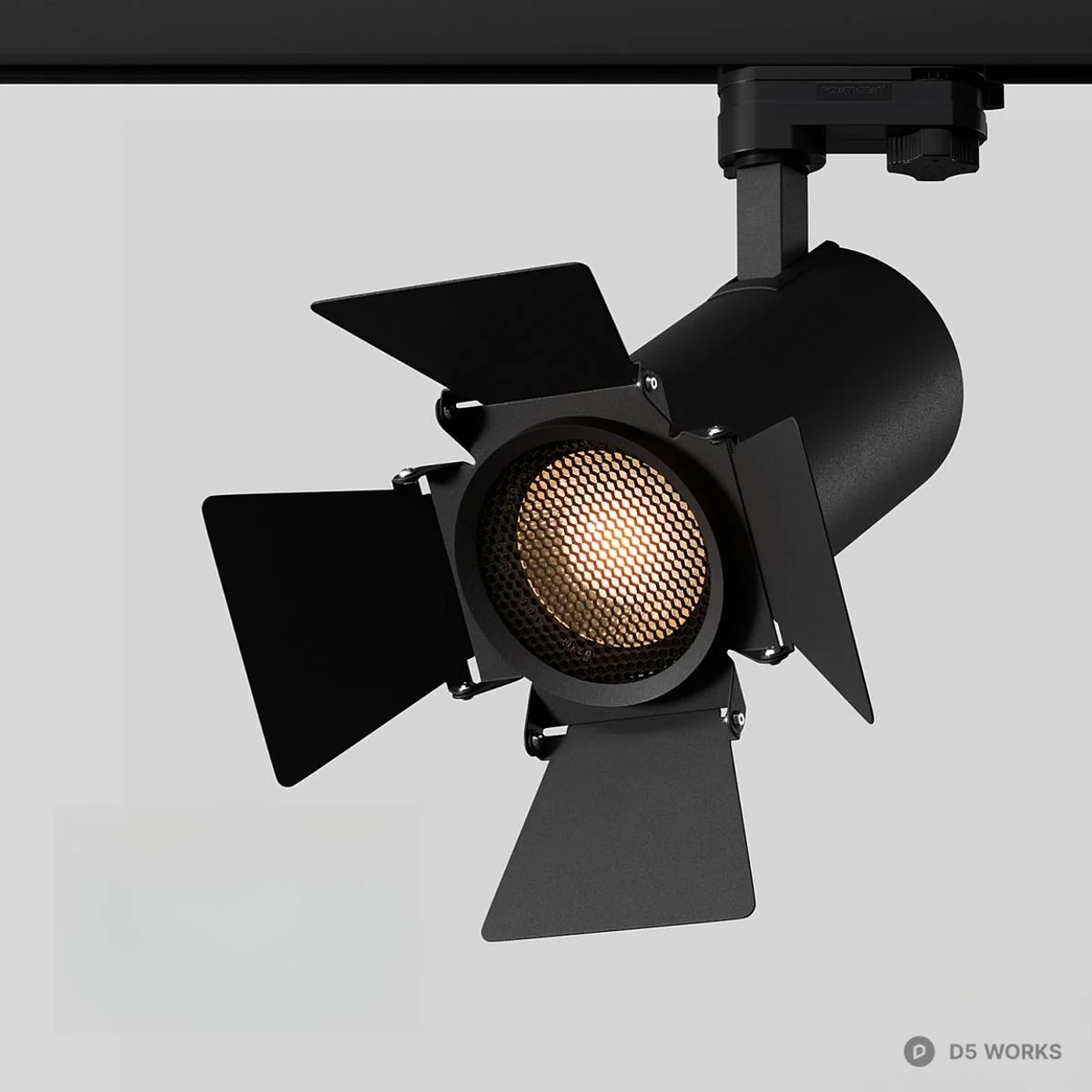 Black Adjustable Spotlight With Barndoor 3d model thumbnail 2