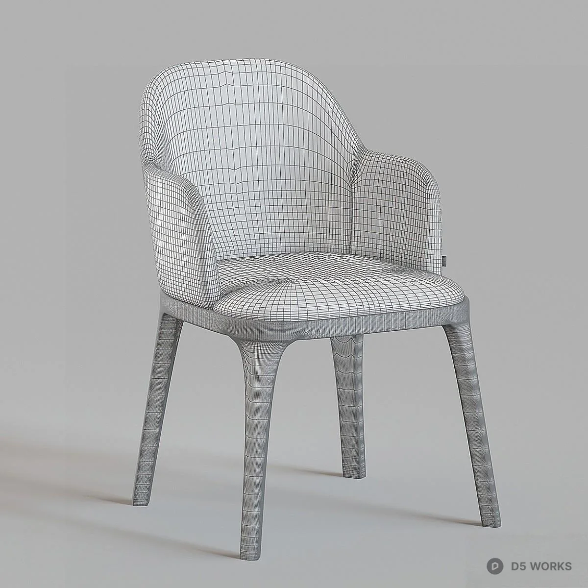 Upholstered Armchair With Wooden Legs 3d model thumbnail 4