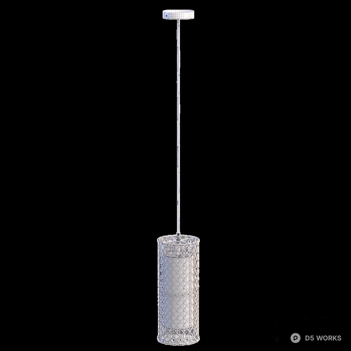 Woven Rattan Cylindrical Pendant Light 3d model thumbnail 3