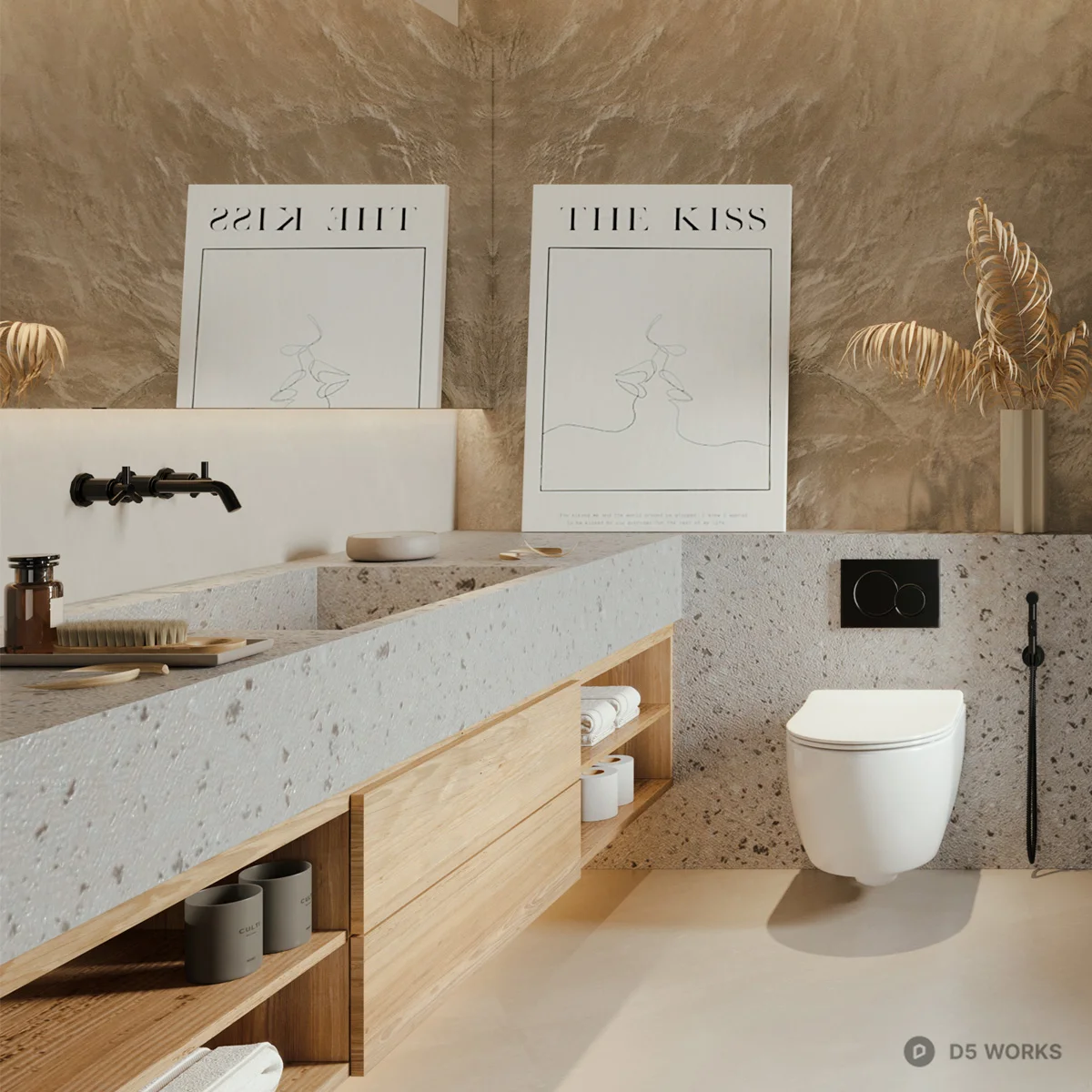 Minimalist Bathroom With Freestanding Bathtub And Concrete Accent 3d model thumbnail 2