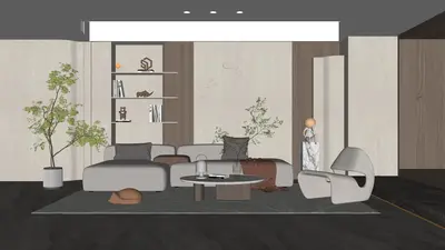 Minimalist Living Room with Modular Sofa and Indoor Plants 3d model