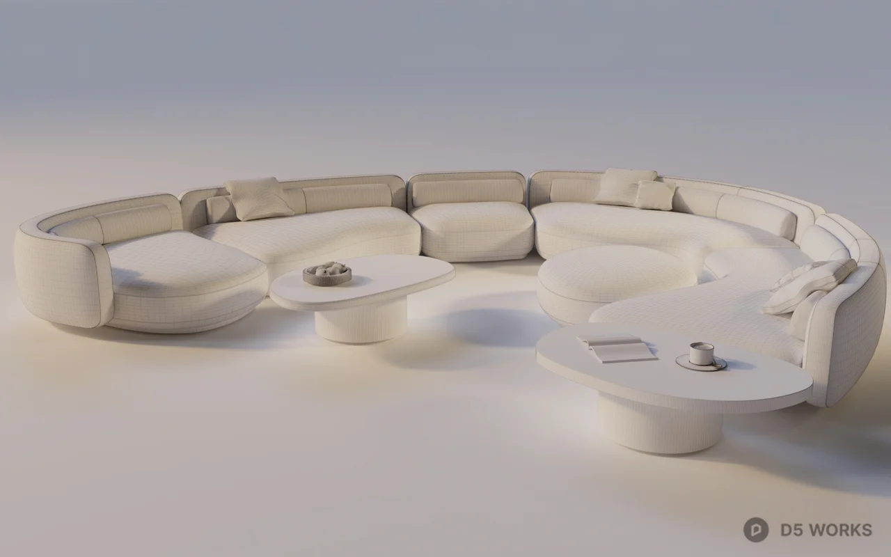 Minimalist Open-Plan Living Dining Space 3d model thumbnail 6