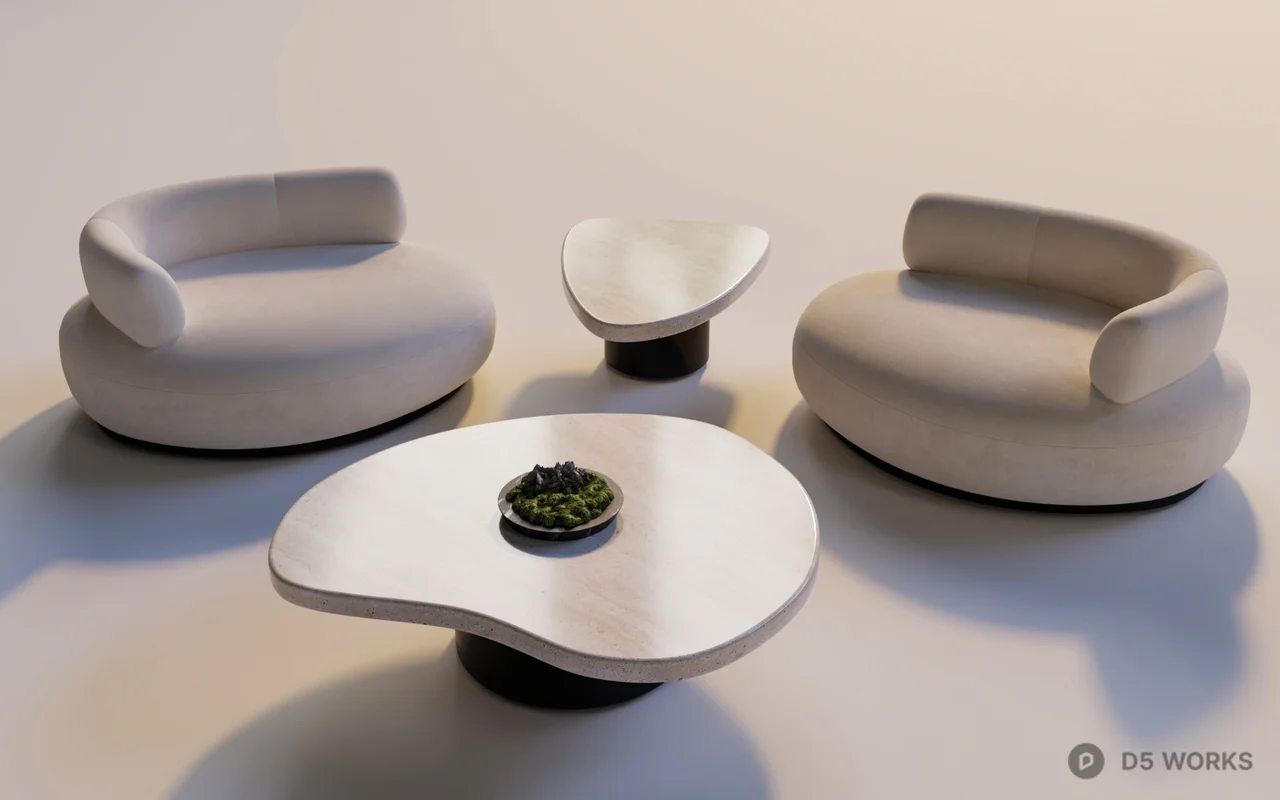 Minimalist Open-Plan Living Dining Space 3d model thumbnail 8
