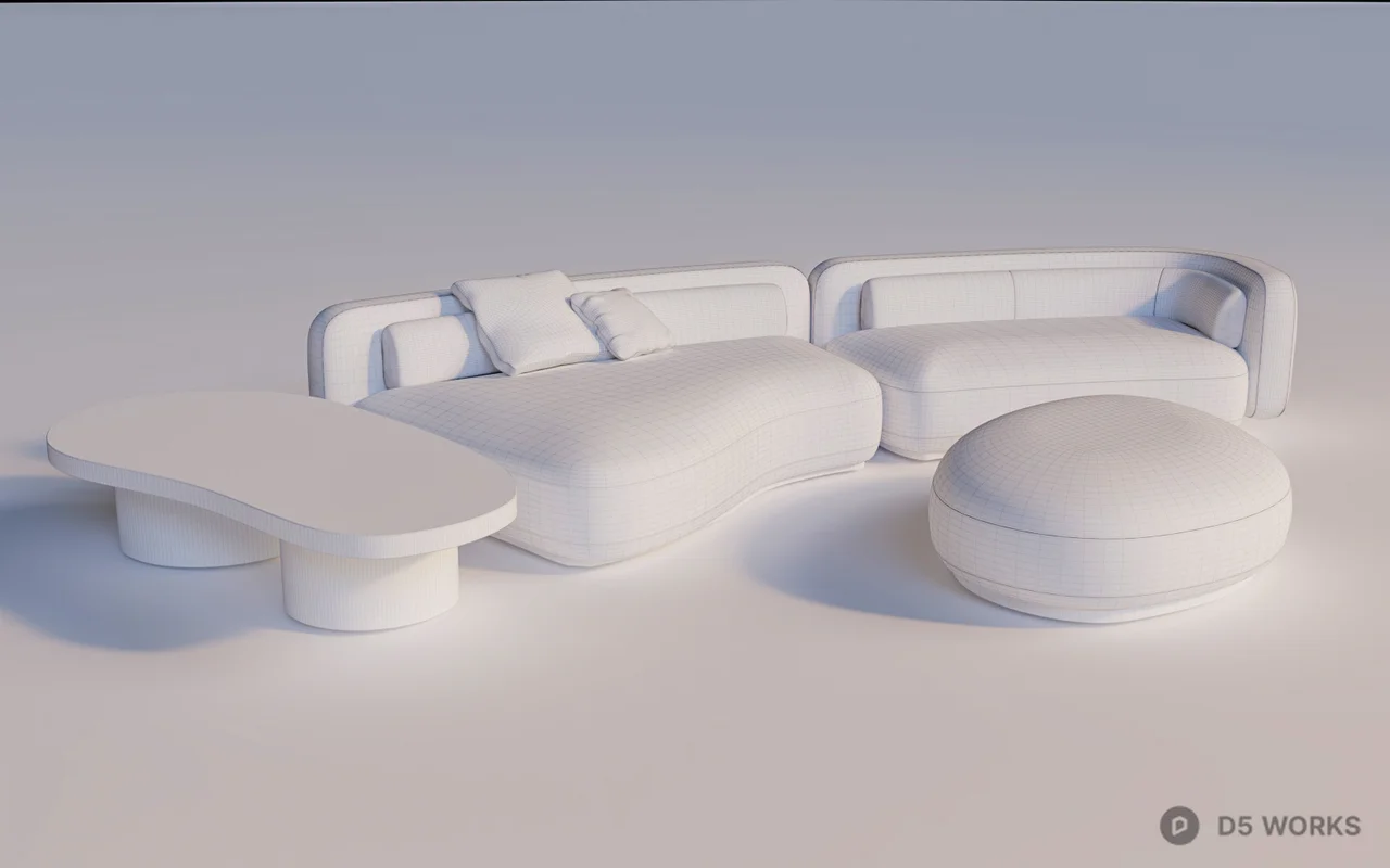 Minimalist Open-Plan Living Dining Space 3d model thumbnail 4