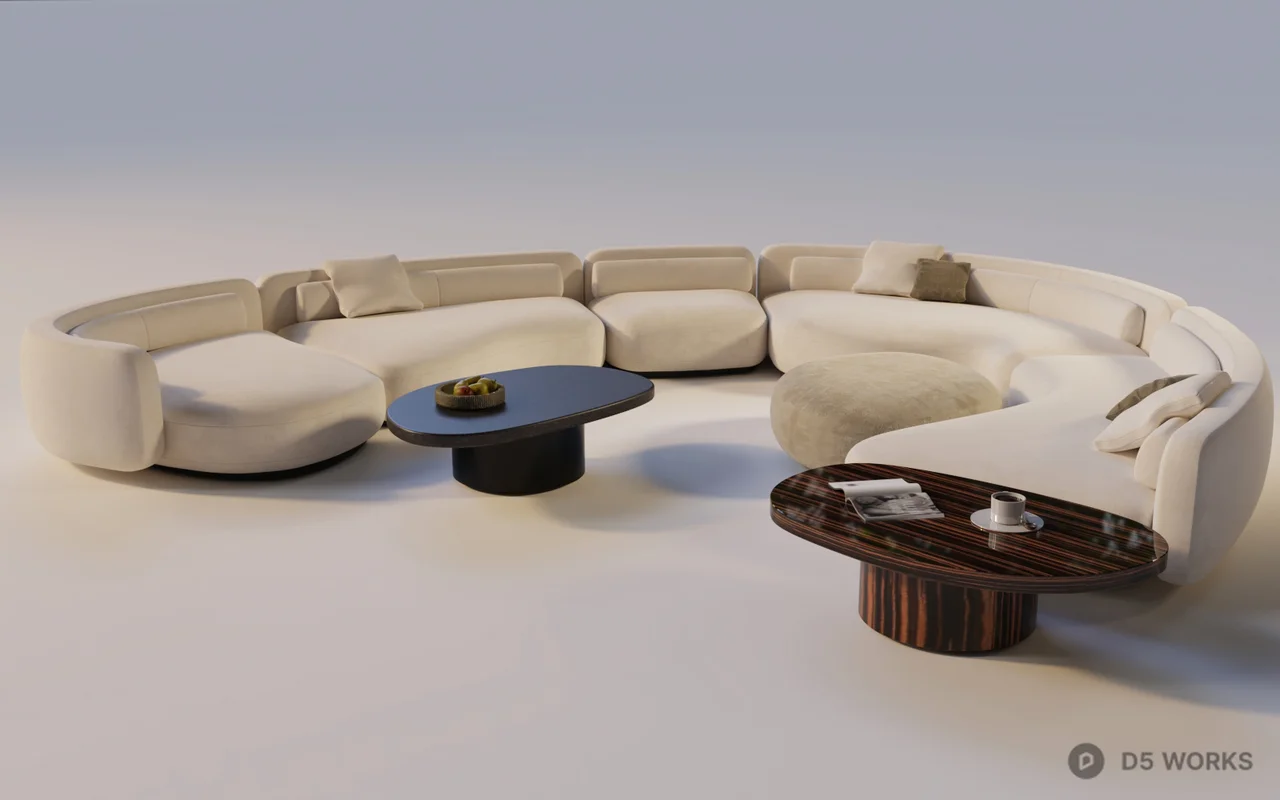 Minimalist Open-Plan Living Dining Space 3d model thumbnail 5
