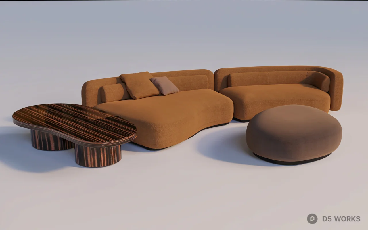 Minimalist Open-Plan Living Dining Space 3d model thumbnail 3