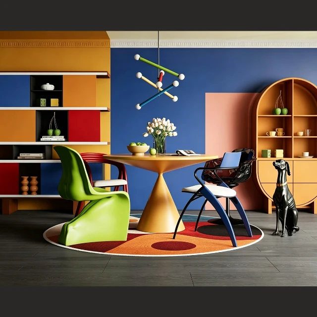 Vibrant Memphis Style Dining Room Interior Set 3d model