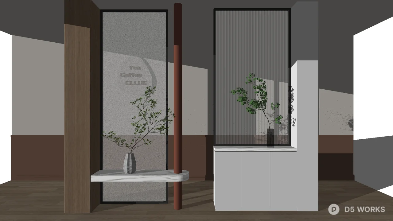 Minimalist Entryway Space With Decorative Screen And Greenery 3d model - Image 1