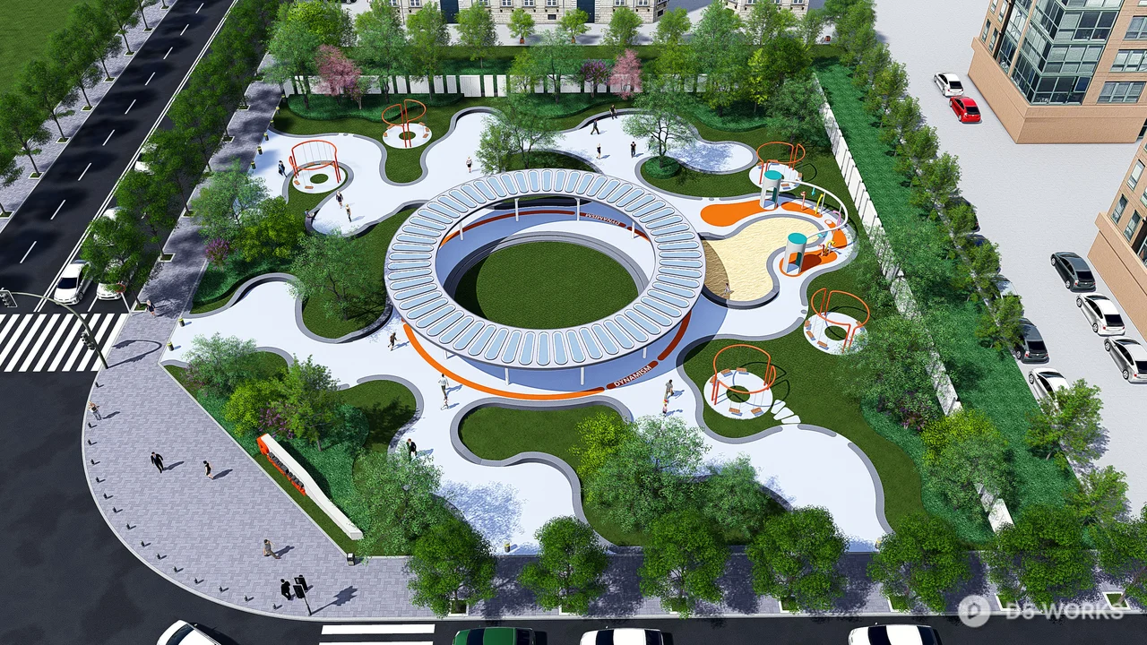 Modern Urban Park With Circular Plaza And Play Zones 3d model - Image 1