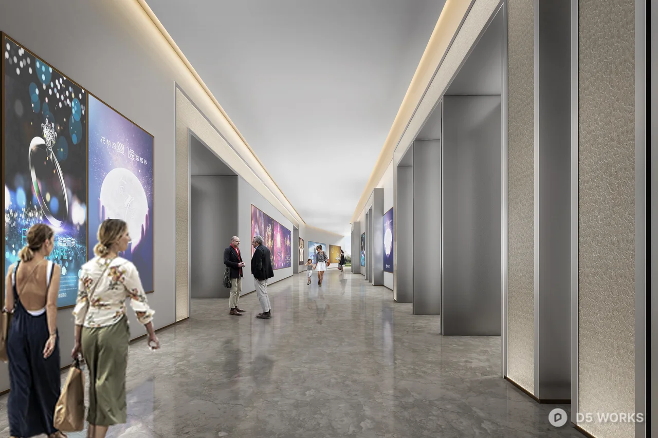 Modern Corridor With Art Display Walls 3d model - Image 1