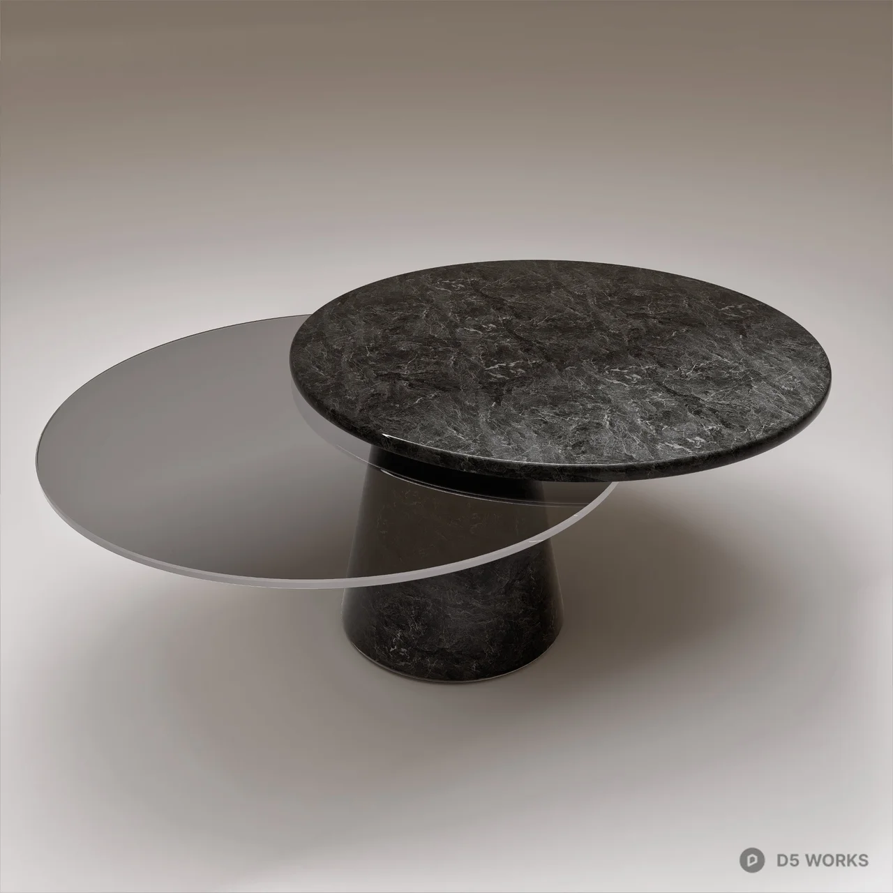 Modern Black Marble and Glass Tiered Coffee Table 3d model - Image 1