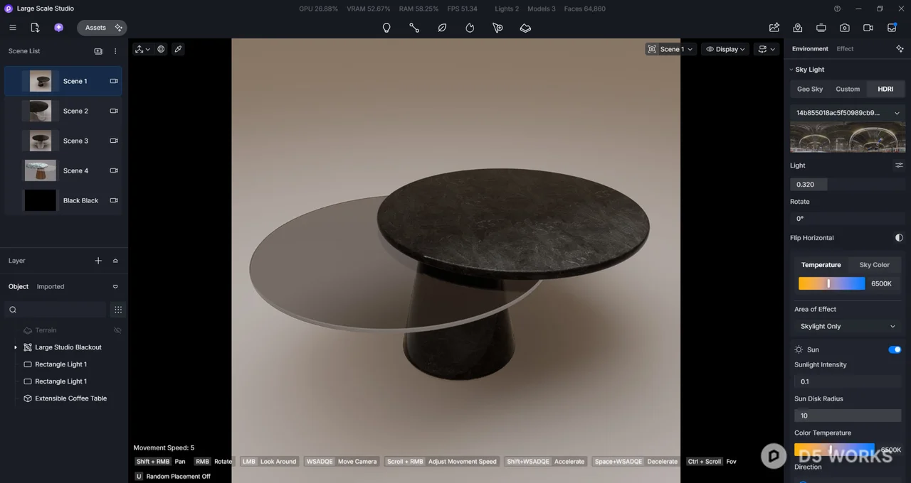 Modern Black Marble and Glass Tiered Coffee Table 3d model thumbnail 4