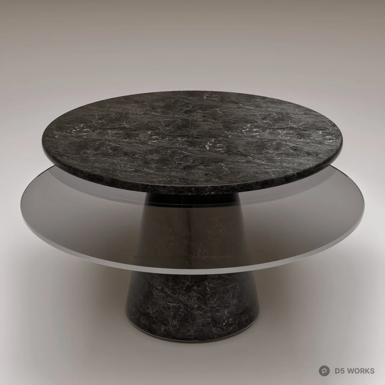 Modern Black Marble and Glass Tiered Coffee Table 3d model thumbnail 3