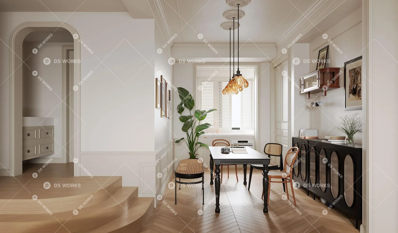 Contemporary Living & Dining Room 3d model thumbnail 2