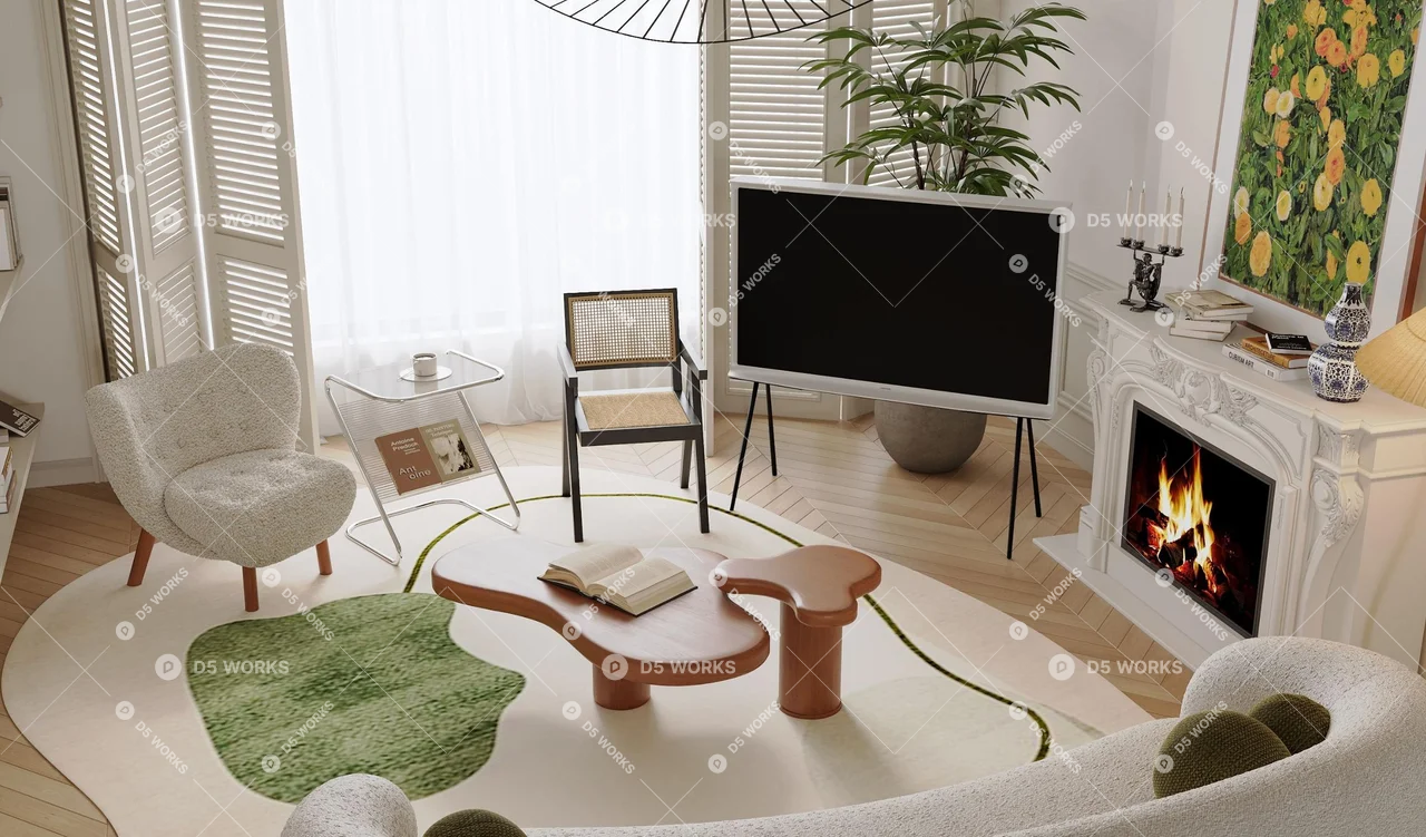Contemporary Living & Dining Room 3d model thumbnail 3