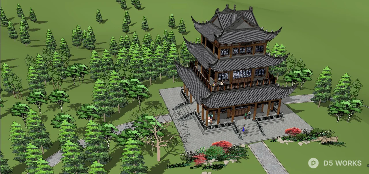 Traditional Chinese Pavilion In Forest 3d model thumbnail 3