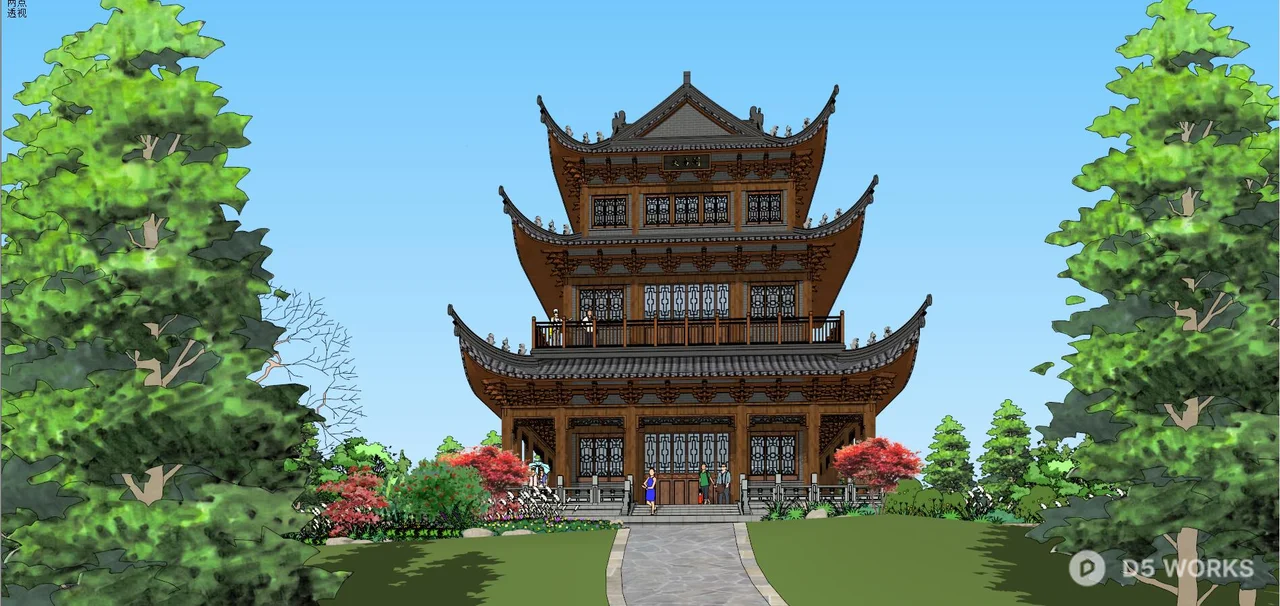 Traditional Chinese Pavilion In Forest 3d model thumbnail 2