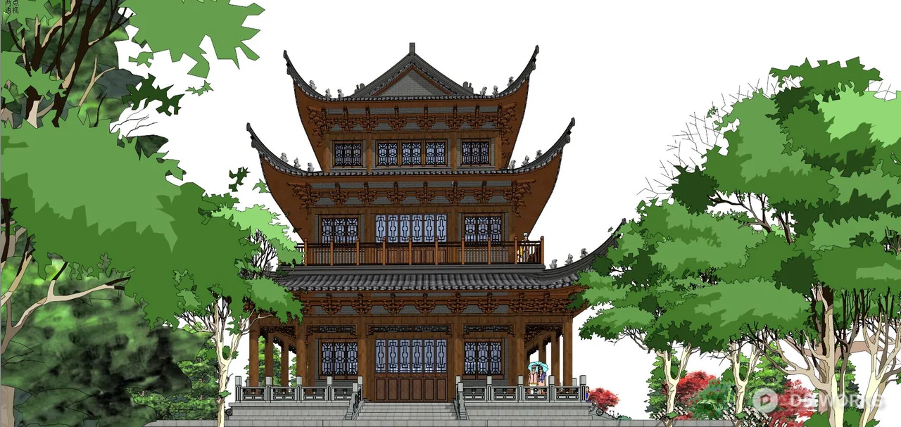 Traditional Chinese Pavilion In Forest 3d model thumbnail 4