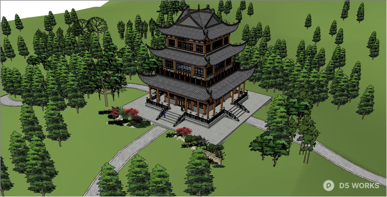 Traditional Chinese Pavilion In Forest 3d model - Image 1
