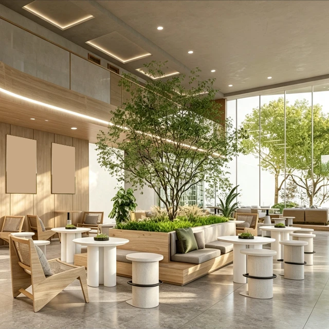 Modern Zen Minimalist Cafe Interior Scene 3d model