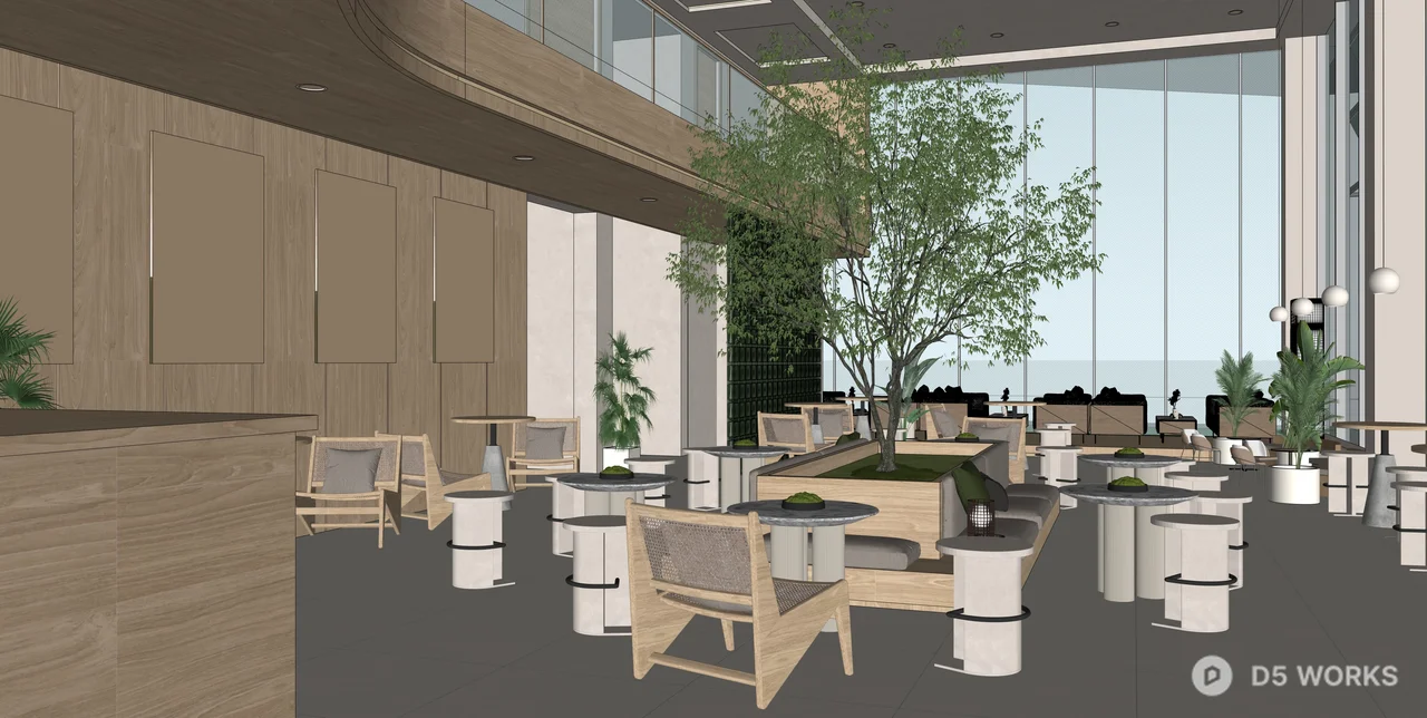 Modern Zen Minimalist Cafe Interior Scene 3d model thumbnail 2