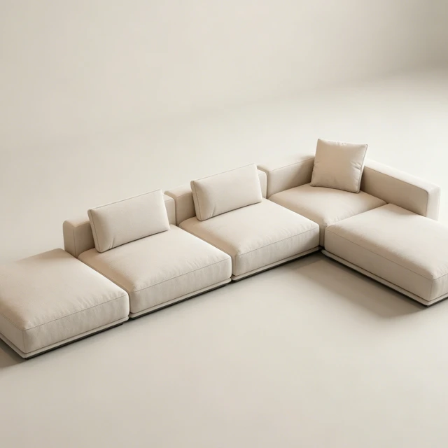 Minimalist Modular Cream Fabric Sectional Sofa 3d model