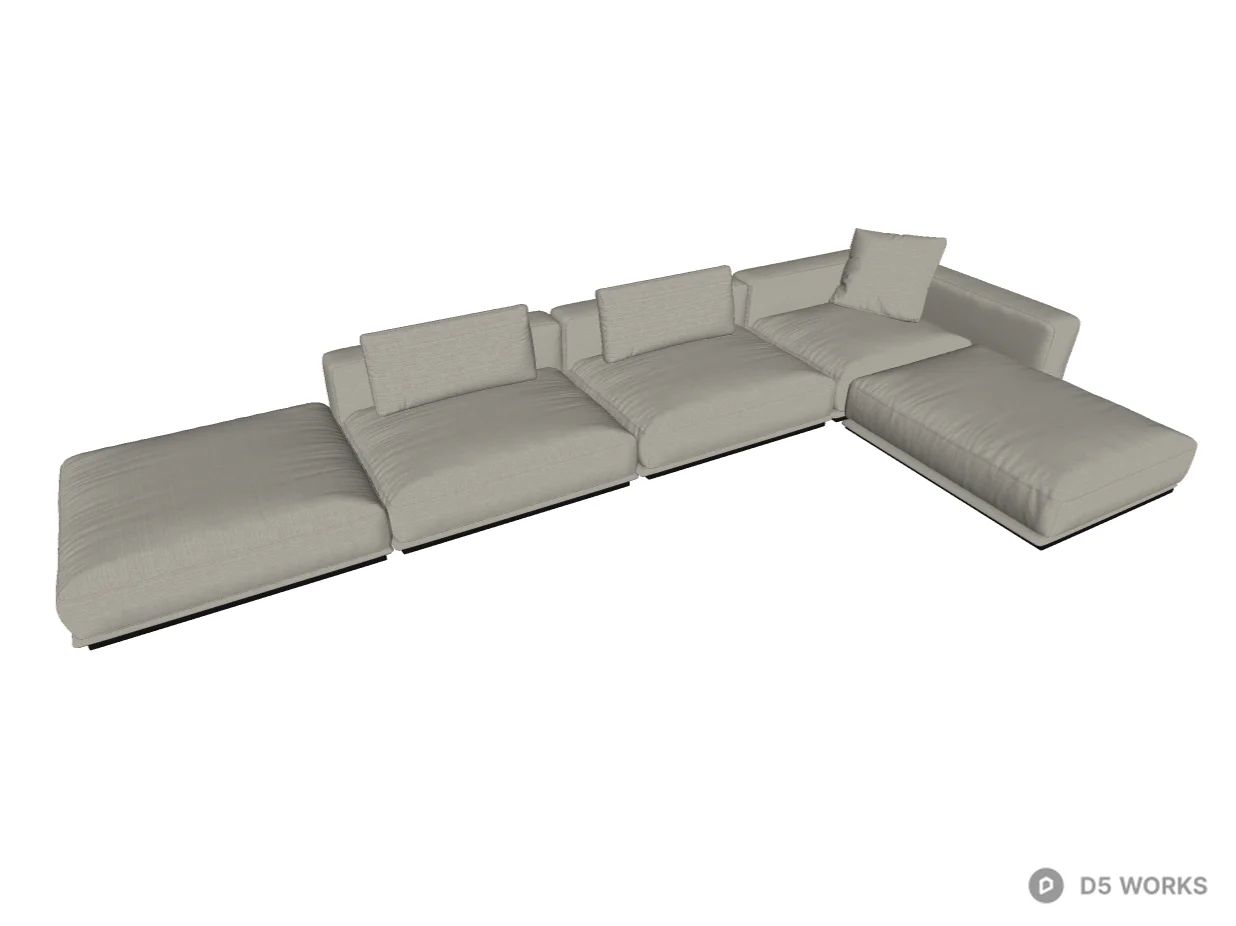 Minimalist Modular Cream Fabric Sectional Sofa 3d model thumbnail 2