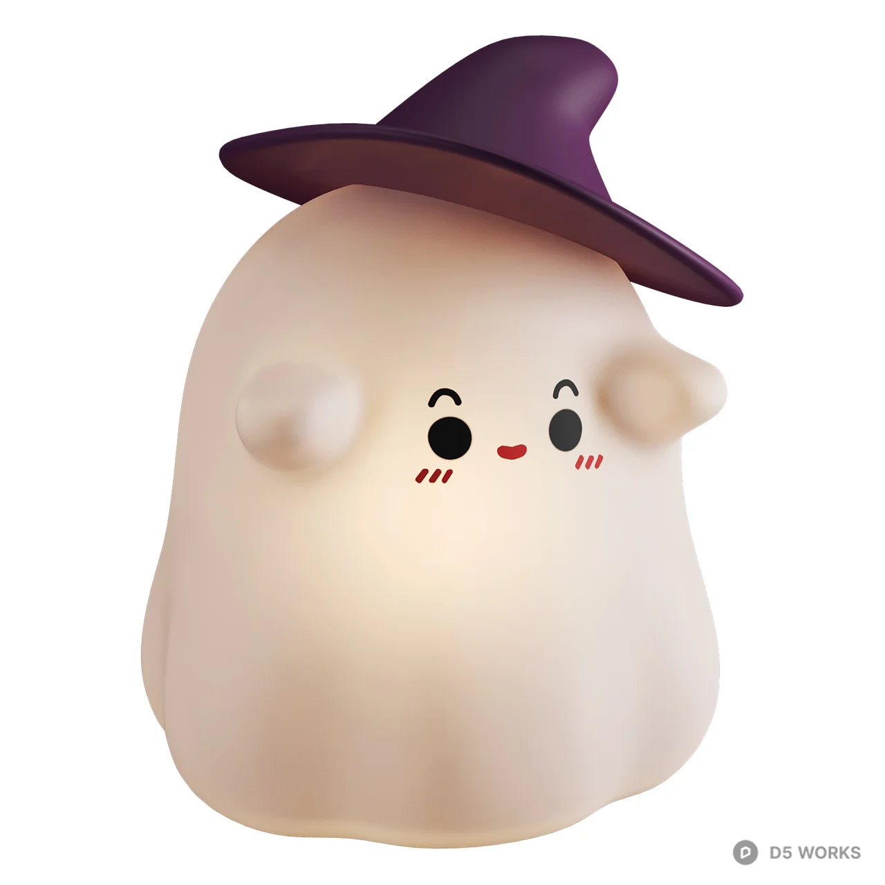 Cute Halloween Ghost Night Light with Witch Hat 3d model thumbnail 3