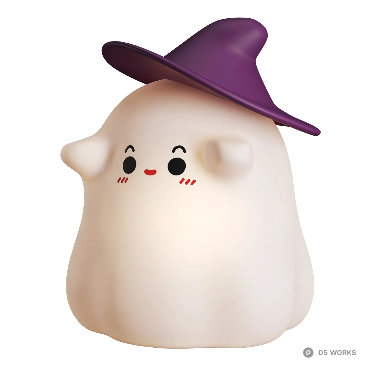 Cute Halloween Ghost Night Light with Witch Hat 3d model thumbnail 2