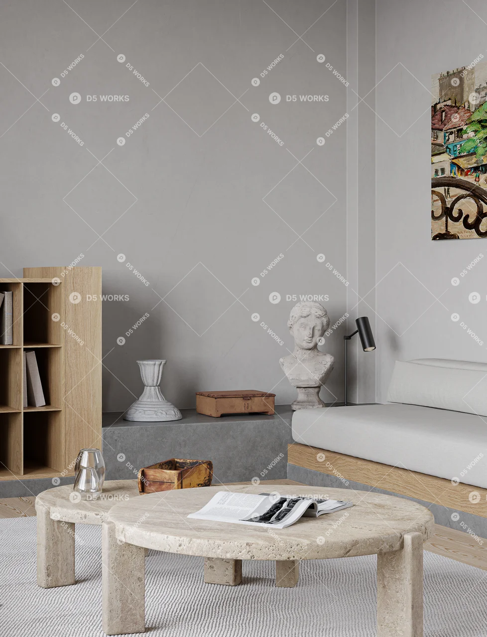 Minimalist Open Plan Living Dining Space 3d model thumbnail 2