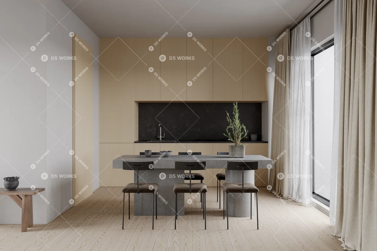 Minimalist Open Plan Living Dining Space 3d model thumbnail 7