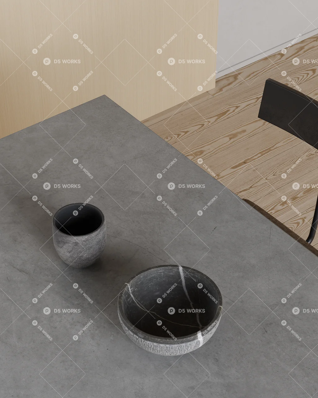 Minimalist Open Plan Living Dining Space 3d model thumbnail 5